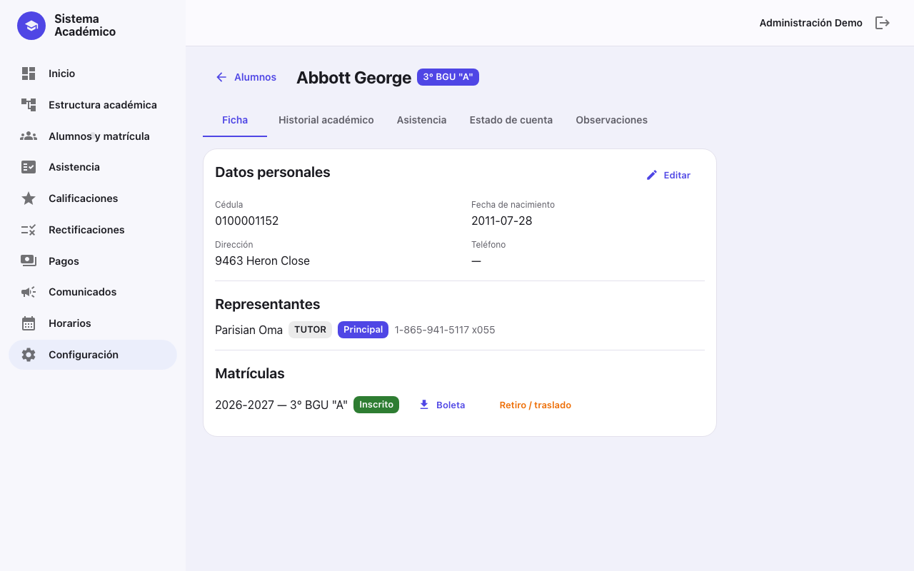 Ficha del alumno