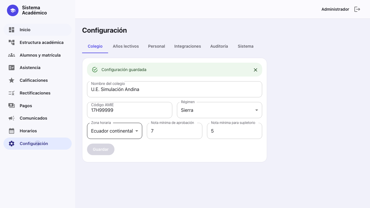 Colegio configurado